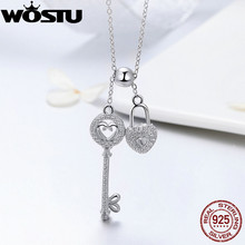 WOSTU Real 925 Sterling Silver The Key of Heart Lock Pendant Necklace For Women Girlfriend Wife Brand Jewelry Gift FIN290 2024 - buy cheap