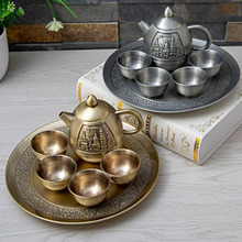 6pieces in 1 set Home Art Gift Decoration Wine Cup Set Tea Pot Metal Kitchen Ware Vintage Castle Carved Drinkware 2024 - buy cheap