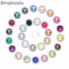 20mm pearl rhinestone crystal bling buttons flatback mix colors 50PCS/lot(BTN-5305) 2024 - buy cheap
