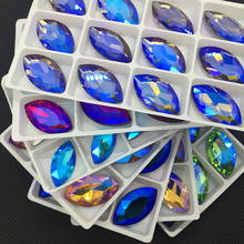 Фиолетовый AB, светильник, персиковый AB Navette, хрустальный стеклянный модный камень, 7x15 мм, без отверстий, ювелирный бисер 2024 - купить недорого