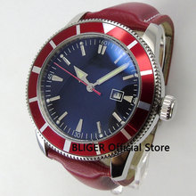 Red Sterile Automatic Men's Watch Luminous Hand Date Window 46mm Leather Strap Turning Bezel 2024 - buy cheap