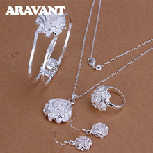 New Design Romantic Rose Flower Jewelry Set 925 Jewelry Necklace Ring Bangle Earring Women Silver Jewelry 2024 - buy cheap