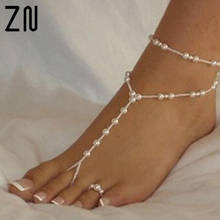ZN, Модный жемчужный браслет для ног для женщин, 1 комплект, браслет на щиколотке, пляжный, имитация жемчуга, сандалии, ножной браслет, цепочка для ног, ювелирные изделия 2024 - купить недорого