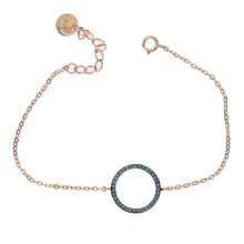 micro pave blue turquoises stone round circle rose gold color 925 sterling silver metal simple geometric bracelet 2024 - buy cheap