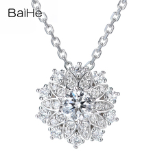 BAIHE-collar de oro blanco de 18K con diamantes naturales, joyería de moda para boda, joyería delicada con flores, 0,40 CT 2024 - compra barato