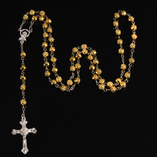 6mm Glass Imitation Pearl Maria Center Rosary Necklace with Rose Lourdes Center Rosary 2024 - buy cheap