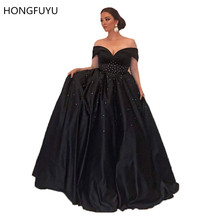 HONGUYU-Vestido largo de satén negro para mujer, traje de fiesta largo con cuentas y hombros descubiertos, sin mangas, talla grande 2024 - compra barato