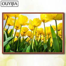 Pintura de diamantes 5D DIY de flores, paisaje de tulipanes OUYIJIA, decoración cuadrada completa, mosaico de diamantes, bordado, imagen de diamantes de imitación 2024 - compra barato