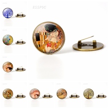 Broche Gustav Klimt The Kiss para mujer y hombre, alfileres de broche de cobre con cabujón de cristal, broches Vintage, accesorios de ropa 2024 - compra barato