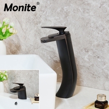 Monite Solid Brass Black ORB Bathroom Faucet Waterfall Deck Mount Bathroom Basin Vessel Sink Faucet Mixer Taps Water Taps 2024 - buy cheap