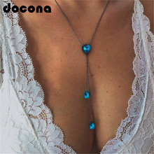 Docona-collar de cristal de agua para mujer y niña, colgante de corazón bohemio con diamantes de imitación azules, joyería, 2010 2024 - compra barato