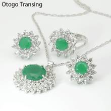 Otogo Transing Fashion Jewelry Sets  Silver Color 925 mark for Women Ring/Earrings/Necklace Green AAAA+ Cubic Zirconia S099 2024 - buy cheap