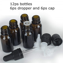 Garrafas de vidro para óleos essenciais, 12 pacotes de 10 ml, recarregável, frasco âmbar vazio com redutor de orifícios, conta-gotas e tampa 2024 - compre barato