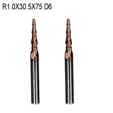 2pcs Taper Ball Nose End Mills Tap CNC 2 Flutes Cone Bits HRC55 solid carbide TiALN Coated Tapered R1 D6 30.5 75L 2F 2024 - buy cheap