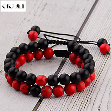 Oique-pulseira ajustável, preto e vermelho, pedra natural, alcance de casal, bracelete para mulheres e homens, joias para ioga 2024 - compre barato