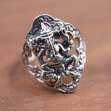 Anéis de prata 100%, personalidade, tailandês antigo, prata esculpido, elefante, cabeça, ganesha, frete grátis 2024 - compre barato
