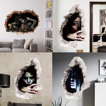 Horrible Bloody Women Wall Stickers For Halloween Festival Home Decoration 3d Vivid Broken Hole Mural Art Diy Pvc Decals 2024 - buy cheap