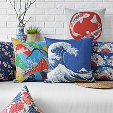 Japanese-style Ukiyo-e Pillow Retro national cushions lumbar pillow thick linen pillowcase sofa cushion home decorative Pillows 2024 - buy cheap