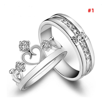 Conjunto de anillos de compromiso para parejas, joyería de boda con diamantes de imitación de cristal, chapado en plata, 1 par 2024 - compra barato