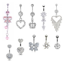 10-piece Set Stainless Steel Zircon-encrusted Belly Button Ring Sexy Lady Body Piercing Jewelry Anti-allergy Navel Ring 2024 - buy cheap
