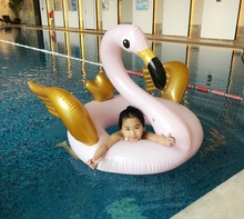 Gaint Надувной розовый Фламинго с золотыми крыльями, плавающее кольцо для взрослых, надувной бассейн, плавающий детский женский Плавающий поплавок 2024 - купить недорого