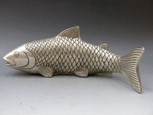 167shun 10 "china prata artesanal esculpida prateada sorte peixe estátua de carpa fina escultura 2024 - compre barato