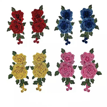 3d rosa flor bordado costurar em remendos diy reparação de costura rosa/amarelo/vermelho/azul floral emroidery applique remendo para roupas 2024 - compre barato