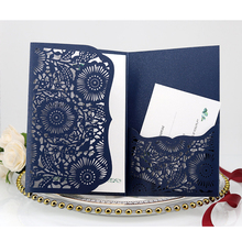 25pcs Blue Laser Cut Wedding Invitations Card Elegant Tri-Fold Lace Business RSVP Greeting Card Wedding Party Favor Decorations 2024 - buy cheap