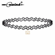 Gargantilla de moda con colgantes de loto para mujer, collar de encaje elástico negro, Gargantilla de yoga para cuello, joyería llamativa 2024 - compra barato