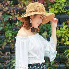 2018 Bowknot Straw Hats for Women Summer Beach Fashion Sun Hat Floppy Wide Brim Foldable Panama Chapeau Femme Wide Brim Hat 2024 - buy cheap