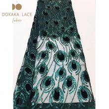 2019 нигерийская зеленая кружевная ткань со стразами модный дизайн французский расшитый блестками гипюр кружева женское платье тюль вуаль сетчатый материал 2024 - купить недорого