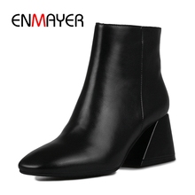 ENMAYER  Square Toe  Basic  Ankle  Genuine Leather  Square Heel  Zapatos De Mujer  Boots Women Size34-39 ZYL1782 2024 - buy cheap