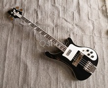 top quality QShelly custom black RK 4 strings 2 jacks rick 4003 white binding electric bass guitar musical instruments shop 2024 - buy cheap
