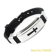 Cool Men's Stainless Steel Bracelet Cross Black Rubber Band Bangle for Gift  4TRY 2024 - buy cheap