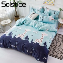 Solstice Home Textile Giraffe Blue Cartoon Duvet Cover Pillowcase Flat Sheet Kid Boy Teen Girl Bedding Linens Set King Twin Full 2024 - buy cheap