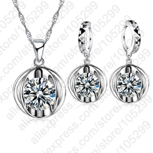 Fast Shipping   Fashion New 925 Sterling Silver Ball Clear Cubic Zirconia Necklace Earring Chain Jewelry Sets For Girl 2024 - buy cheap