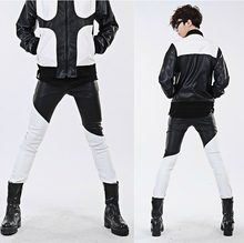 27-46 Male costumes black and white patchwork leather pants men's fashion jazz dance ds costume trousers plus size lather pants 2024 - buy cheap