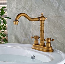 Deck Mounted Dual Handle Two Holes Bathroom Faucet Antique Brass Swiveling Spout Basin Sink Mixer Taps anf036 2024 - buy cheap