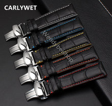 18 20 22mm Man Women Real Calf Leather Black Orange Blue Yellow White Handmade Stitches Wrist Watch Band Strap Belt Silver Clasp 2024 - buy cheap