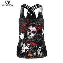 VIP FASHION New Cross Vest The Dead Girl Scary Halloween Sugar Top Girl Rose Print Fantastic Workout Women Tank Tops 2024 - buy cheap