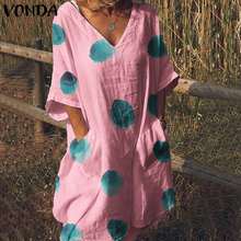 VONDA Bohemian Dress Women Vintage V Neck Dot Printed Dresses Summer Beach Sundress 2020 Casual Loose Party Vestidos Plus Size 2024 - buy cheap