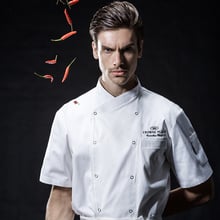 Terno de cozinha unissex de alta qualidade, roupa de trabalho confortável e respirável com manga curta, uniforme de chef de cozinha, camisa 2024 - compre barato