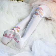 Lolita kawaii japonês meias meia-calça branco meia-calça bonito gato garra impressão fã lolita meias femininas apertado joelho alto 2024 - compre barato