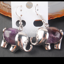 Free Shipping Women Fashion Jewelry  Beautiful Natural Purple Crystal Elephant Dangle Earrings Pair C4196 2024 - buy cheap