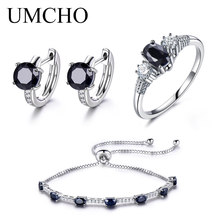 UMCHO-Conjunto de joyería de plata 925 sólida para mujer, anillo de zafiro negro Natural, joyería fina de marca, nuevo 2024 - compra barato