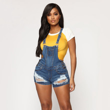 sexy Hole denim jumpsuit short women salopette rompers Pocket bodycon summer jeans overalls Casual fashion party club combishort 2024 - buy cheap