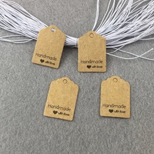 Etiquetas hechas a mano + cuerdas de 500 uds, Etiquetas de embalaje de papel Kraft DIY para tarjetas de regalo, se acepta logotipo personalizado, extra 2024 - compra barato