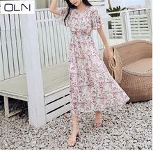 Beach dress seaside holiday dress spring and summer new bohemian  large swing long floral chiffon dress 2024 - buy cheap