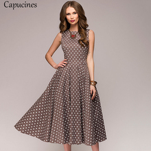 Capucines Elegant Vintage Dot Printing A-Line Dress Women Summer Sleeveless O-Neck Mid-Calf Casual Dresses Female Vestidos 2024 - buy cheap