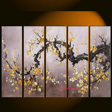 Lienzo de árbol en flor de ciruelo hecho a mano, arte de pared, decoración abstracta moderna, pinturas gruales, cuadro de flores para sala de estar, pintura al óleo 2024 - compra barato